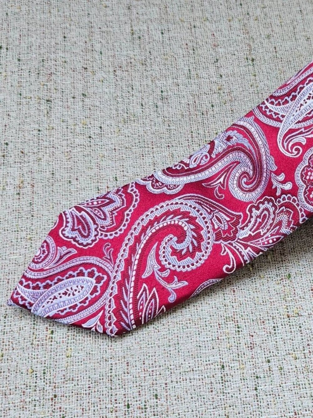 Vintage Tasso Elba Men Tie Paisley Jacquard Red 100% Silk Classic Necktie